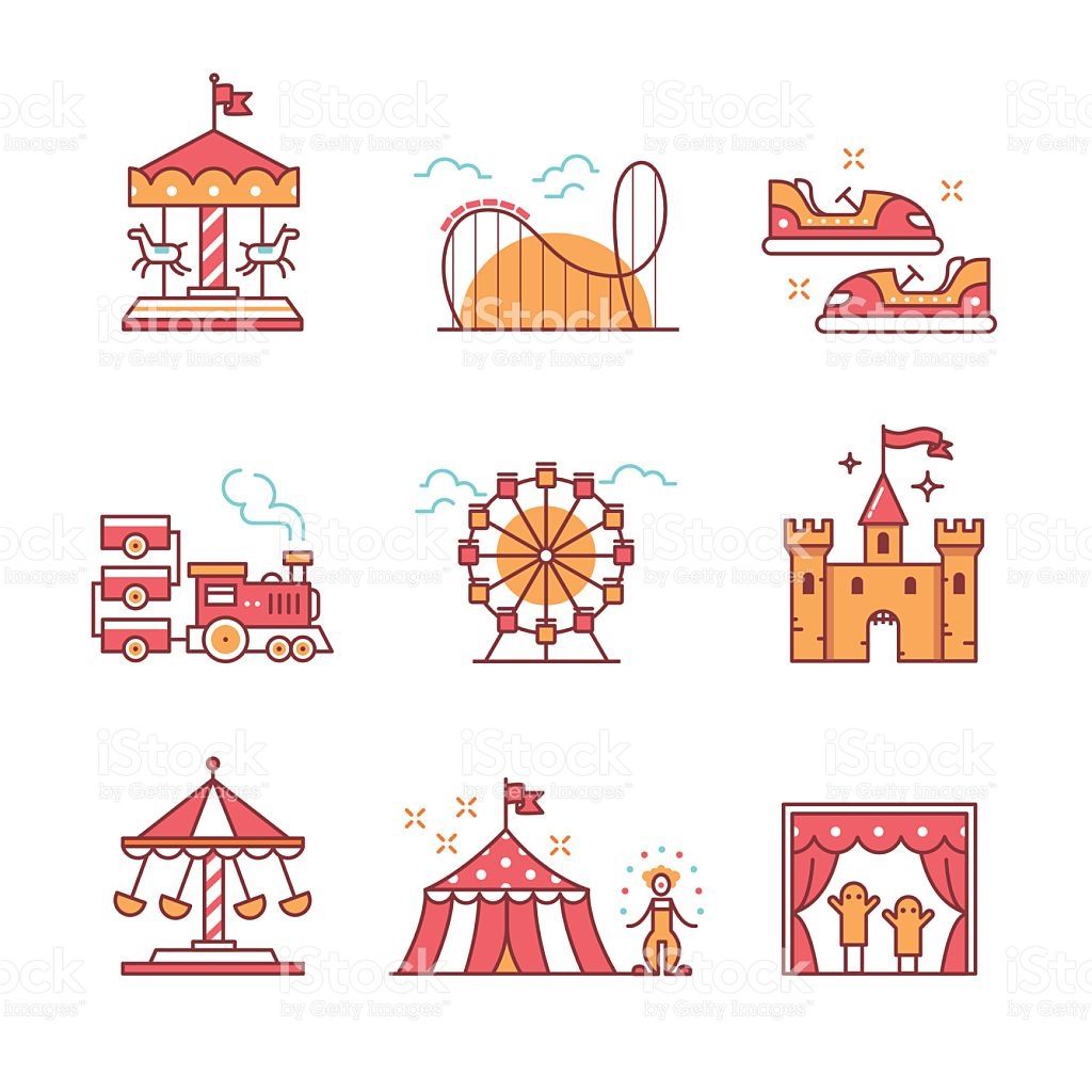 1024x1024 Theme Amusement Park Sings Set Stock Vector Art More Images