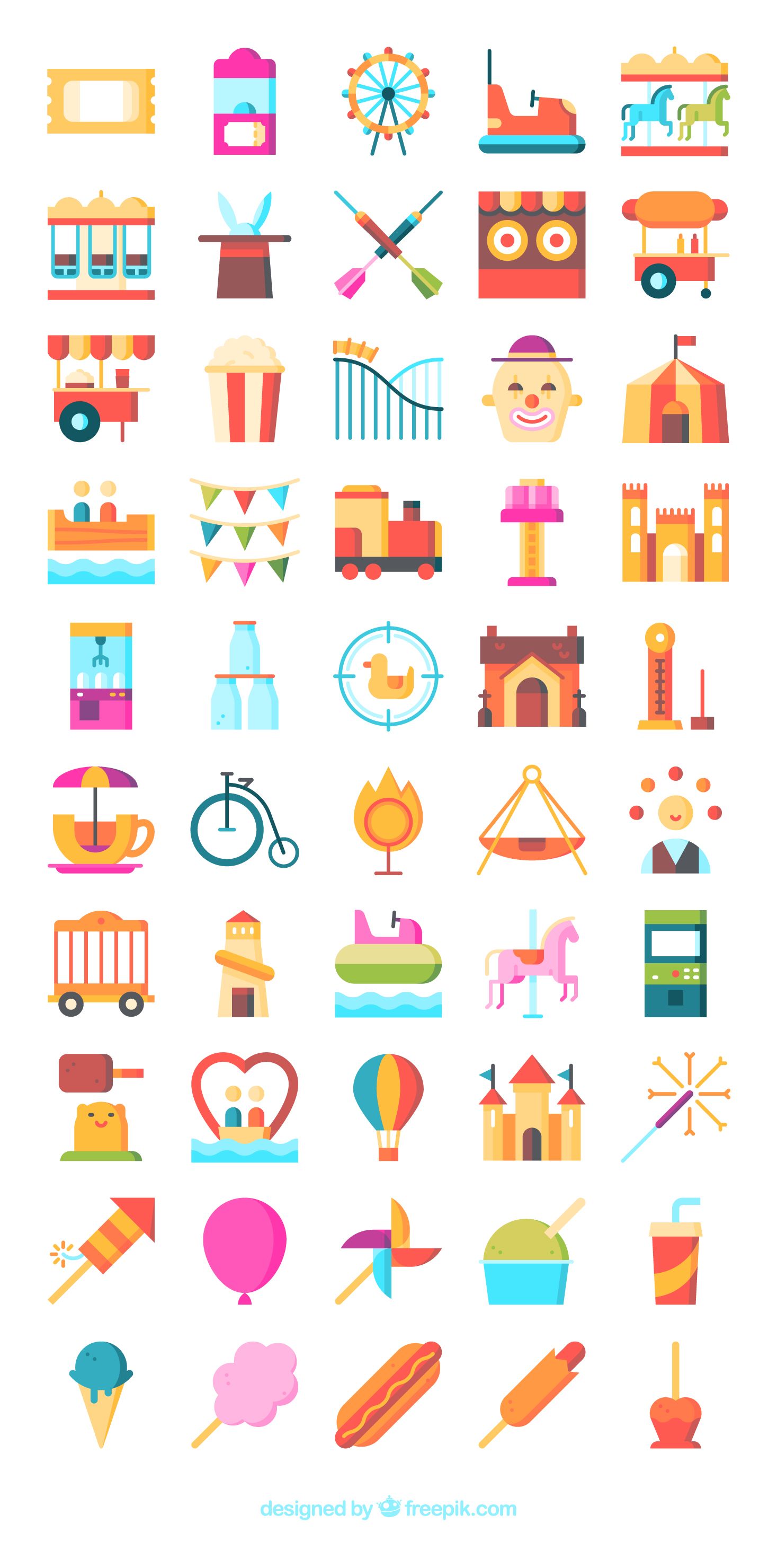 1467x2958 Free Vector Icons Of Amusement Park Elements Designed