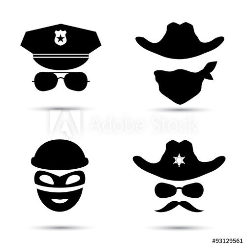 500x500 Set Of Black Vector Icons Policeman Icon Thief Icon Sheriff
