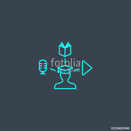 500x500 Blended Learning Concept Blue Line Icon Simple Thin Element