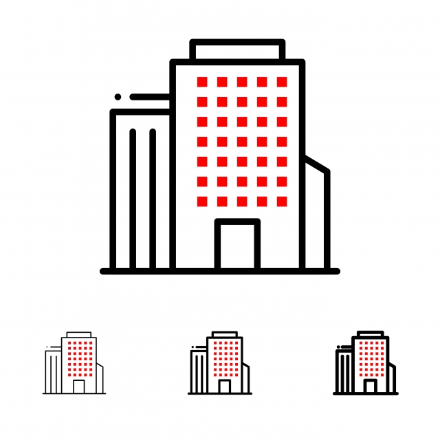 640x640 Building Office American Bold And Thin Black Line Icon Set