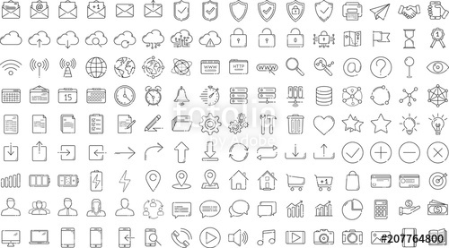 500x277 Black Business Thin Line Icons Set On White Background Stock