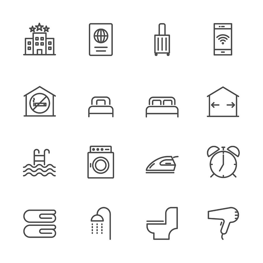 900x900 Hotel Service, Simple Thin Line Hotel Icons Set, Vector Icon