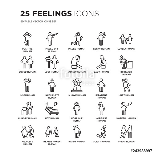 500x500 Set Of Feelings Linear Icons Such As Positive Human, Pissed Off