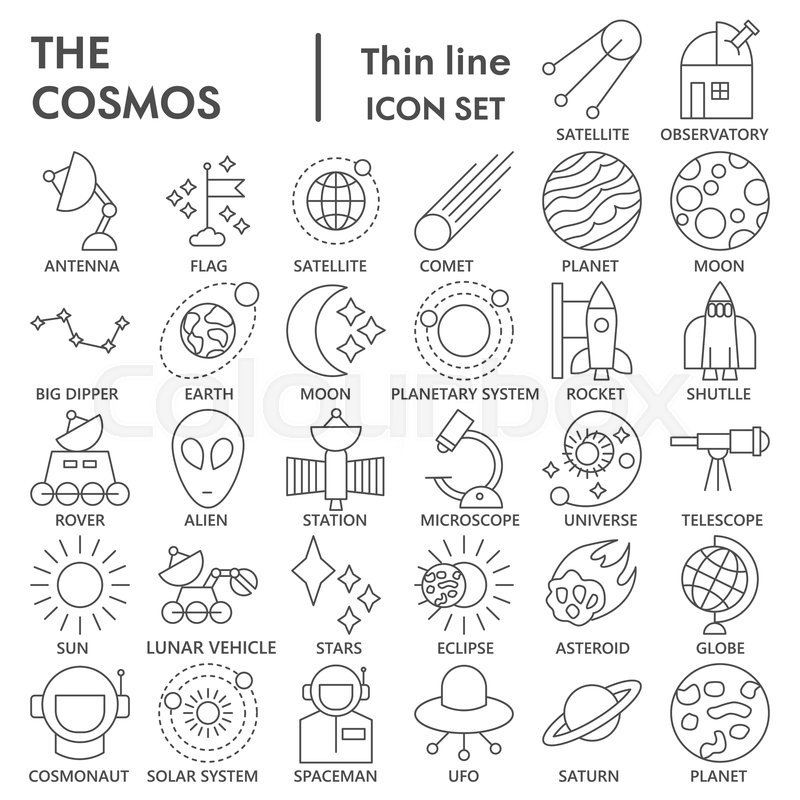 800x800 Space Thin Line Signed Icon Set, Stock Vector Colourbox
