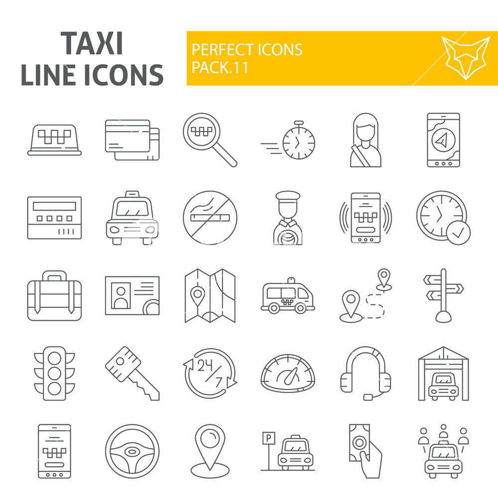 1000x1000 Taxi Thin Line Icon Set, Car Symbols Collection, Vector Sketches