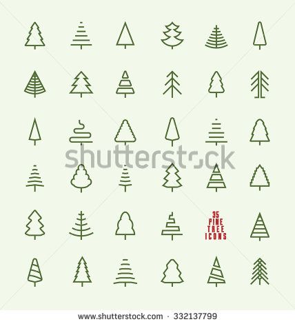 428x470 Thin Line Pine Tree Icon Set
