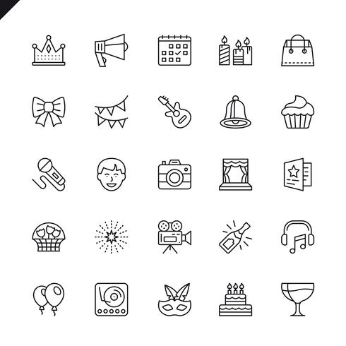 490x490 Thin Line Party, Birthday, Celebration Icon Set