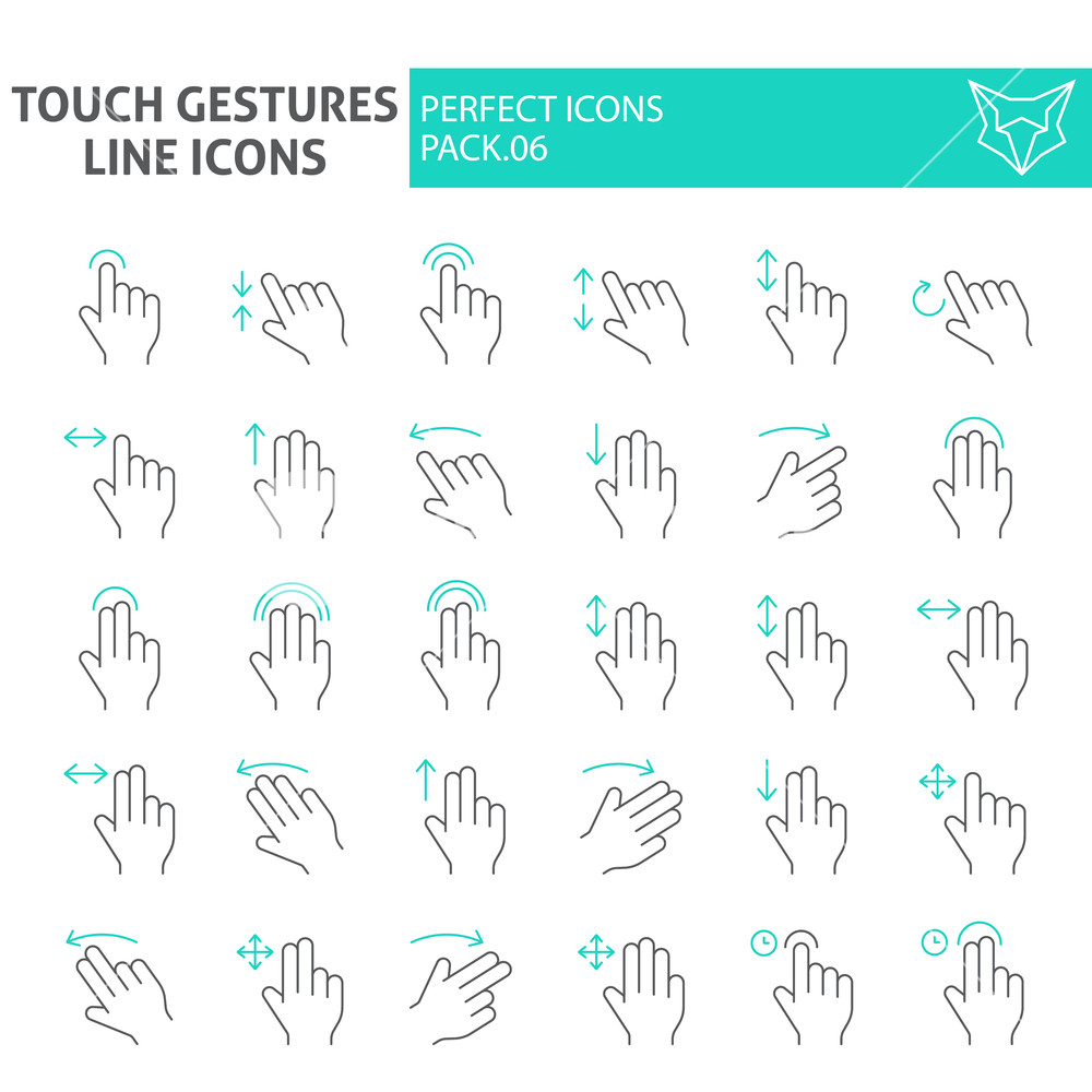 1000x1000 Touch Gestures Thin Line Icon Set, Click Symbols Collection