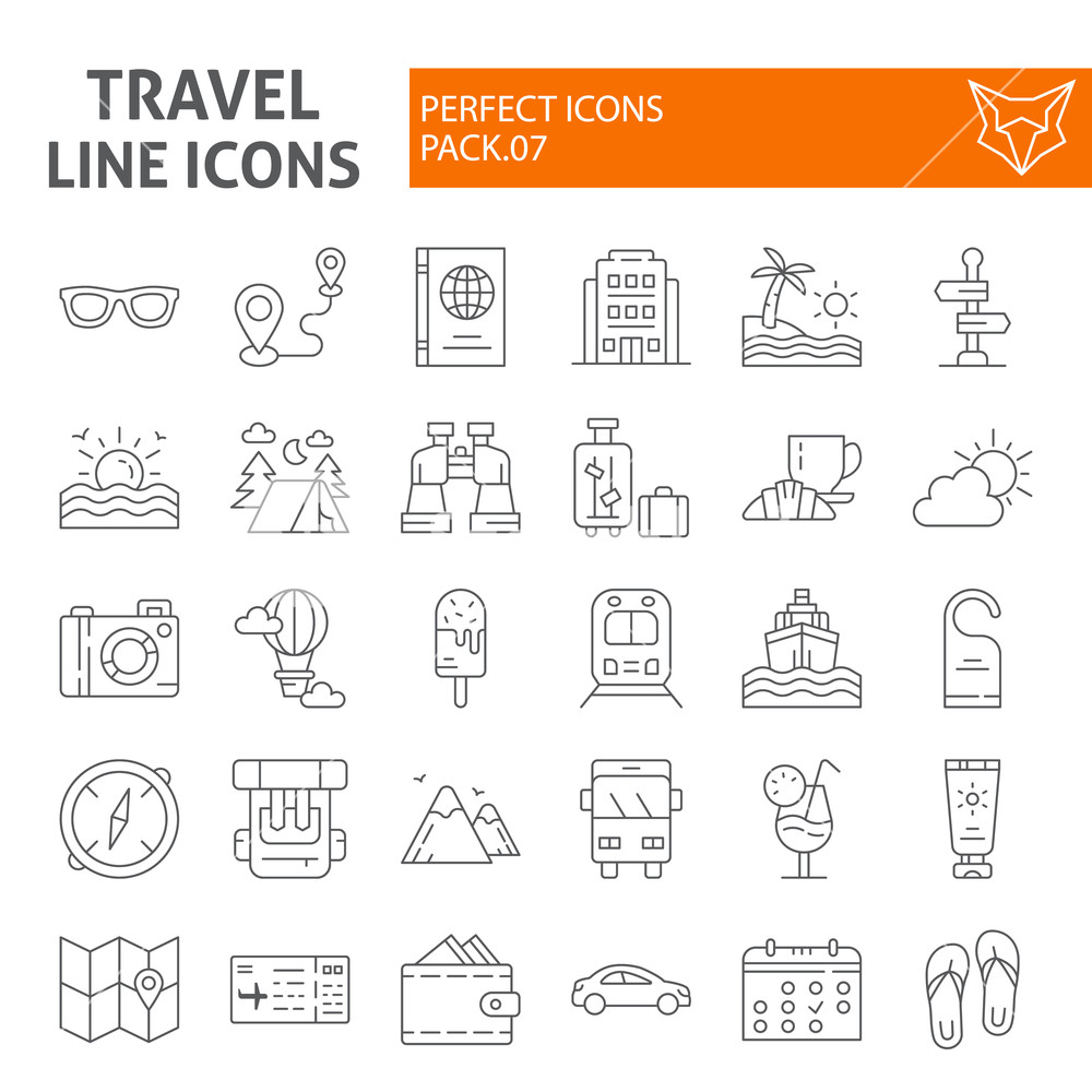 1000x1000 Travel Thin Line Icon Set, Tourism Symbols Collection, Vector