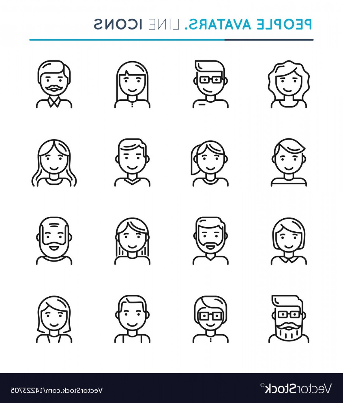 1102x1296 People Avatars Thin Line Icon Set Editable Stroke Vector Handandbeak