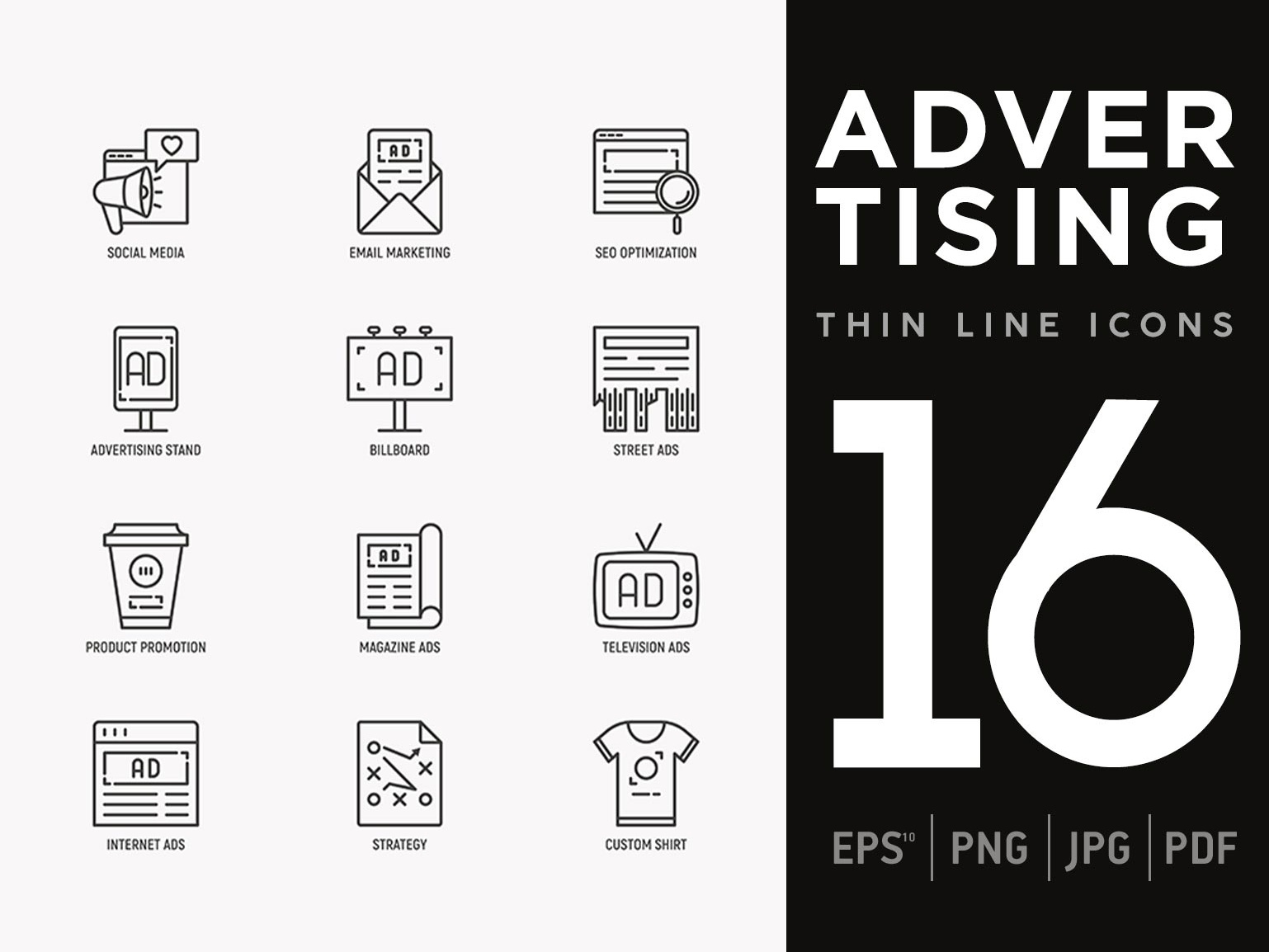 1538x1154 Advertising Thin Line Icons Set