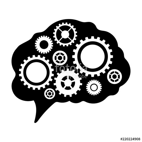 500x500 Simple, Flat, Black Brain With Cogs Inside Abstract Brain