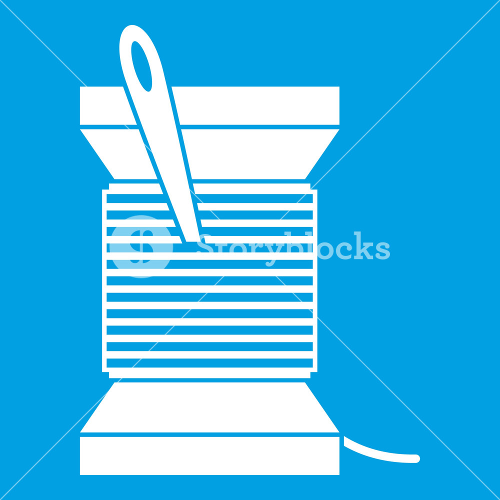 1000x1000 Needle And Thread Icon White Isolated On Blue Background Vector