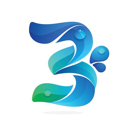 416x416 Number Three Icon With Water Waves And Premium Clipart