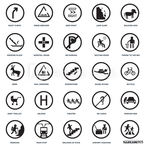 500x500 Set Of Icons Such As School Zone, Airport Checking, Walking Up