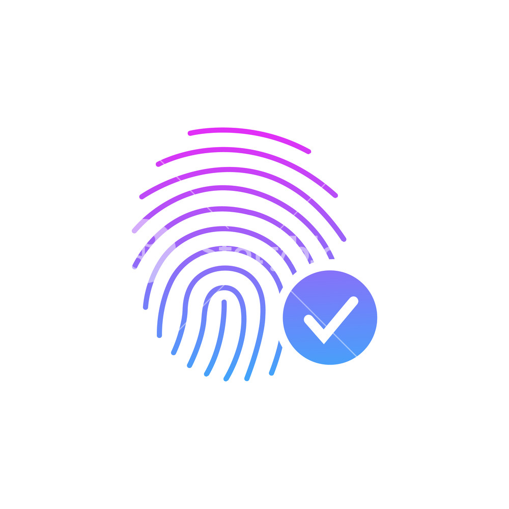1000x1000 Fingerprint Success Icon, Thumbprint With Checkmark Vector