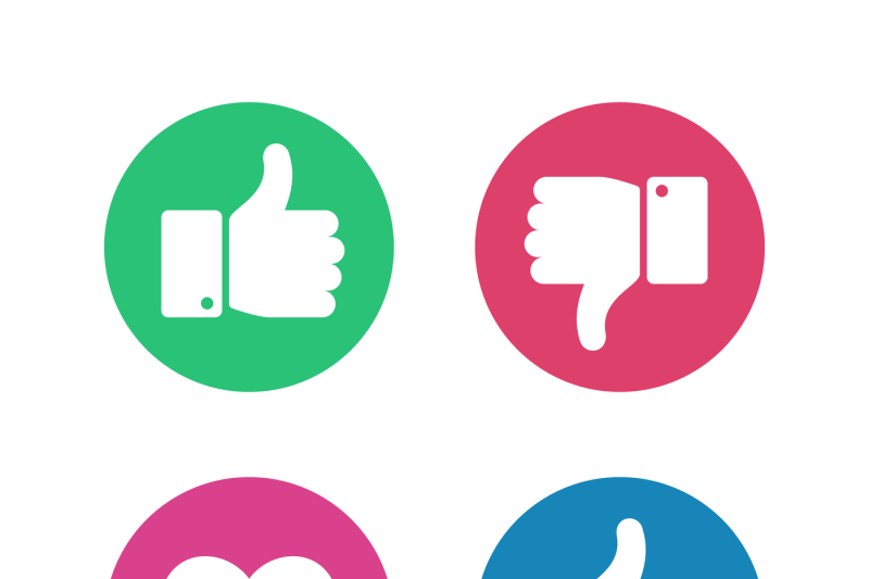 800x533 Thumbs Up Down Sign Point Finger And Heart Icons In Red And Green