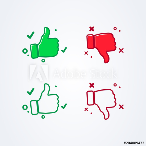 500x500 Vector Illustration Thumbs Up Thumbs Down Icon Isolated Badge