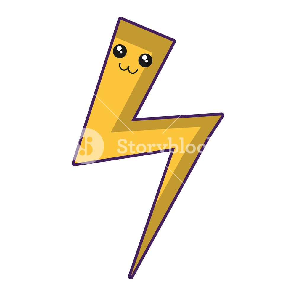 1000x1000 Kawaii Thunder Icon Over White Background Vector Illustration