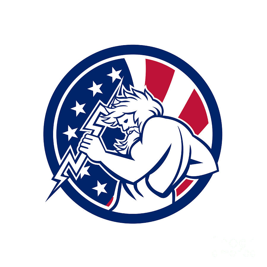 900x900 Zeus With Thunderbolt Usa Flag Icon Digital Art