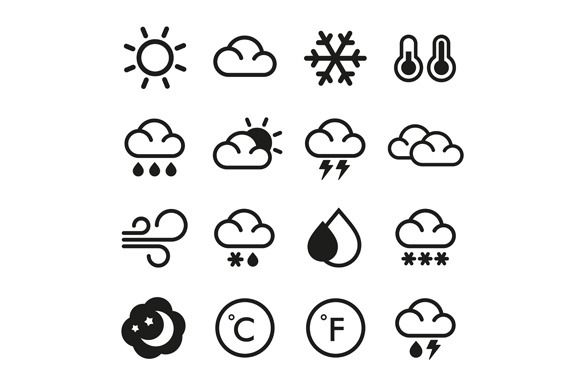 580x386 Weather Icons Set On Weather,storm, Sunny,rainy