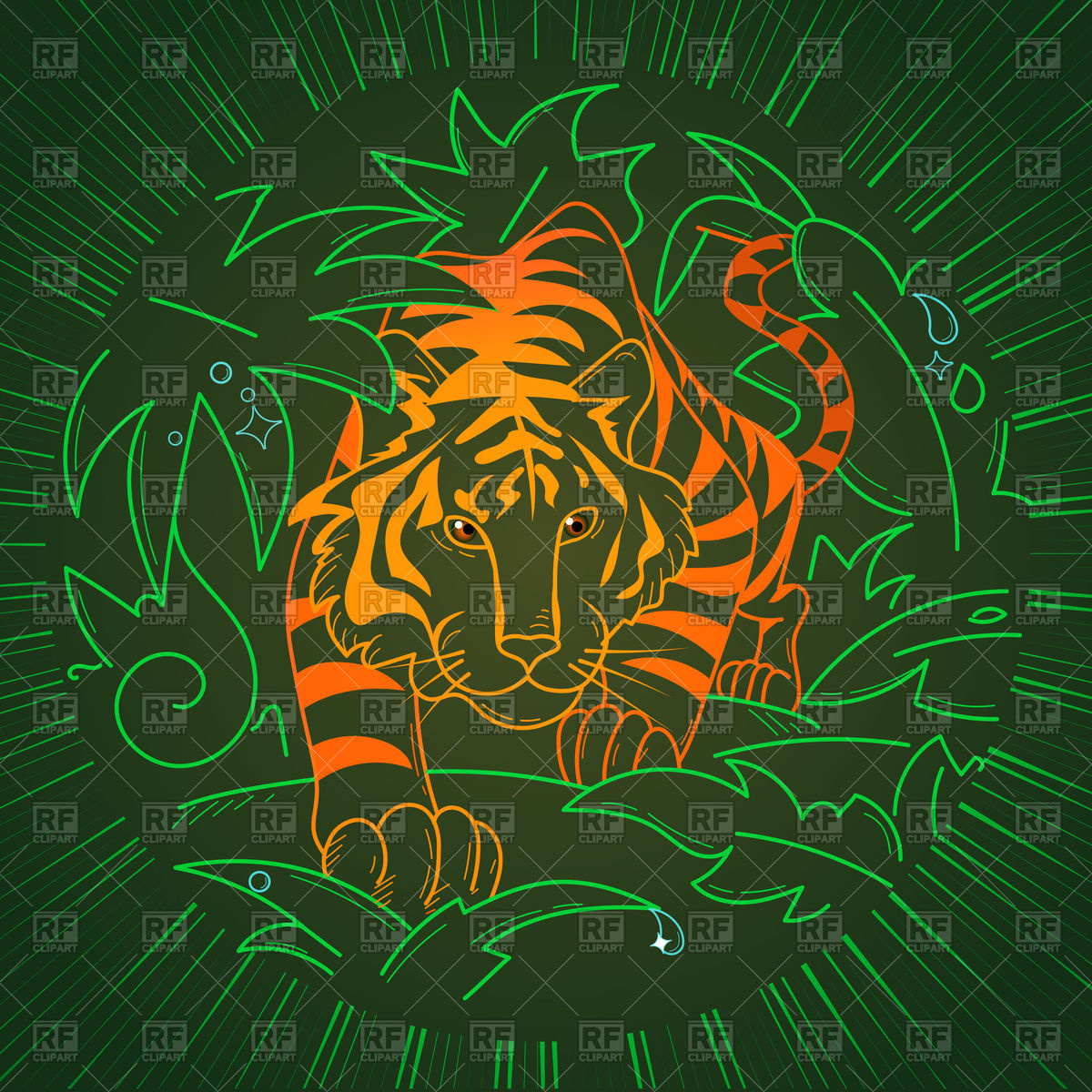 1200x1200 Tiger Icon In Jungle In Linear Style Vector Image Of Plants