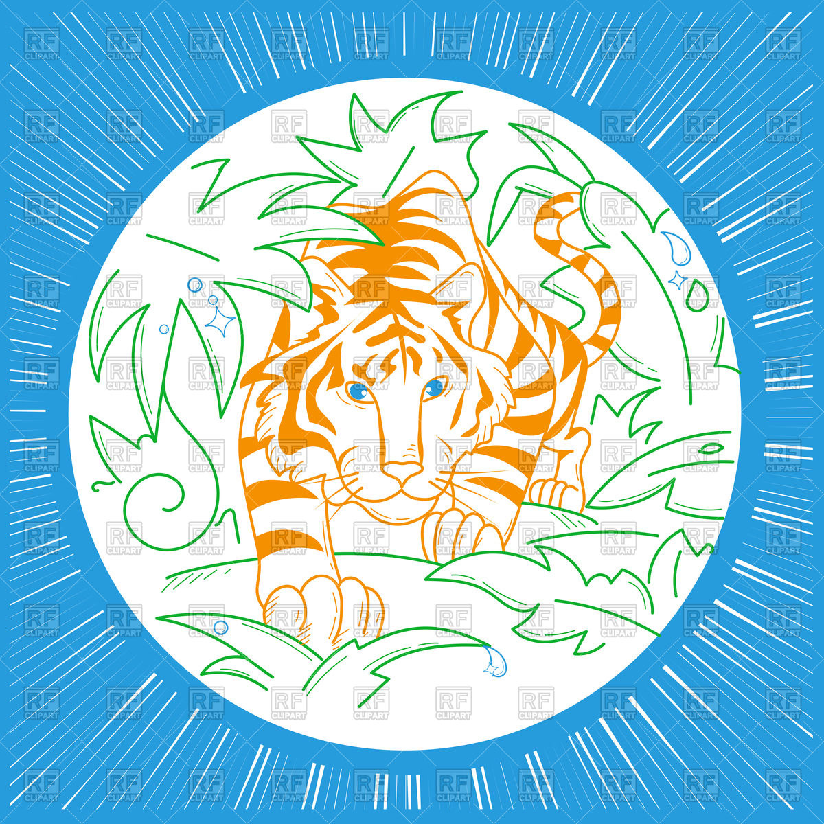 1200x1200 Tiger Icon In Jungle On Hunt Icon In Linear Style Vector Image