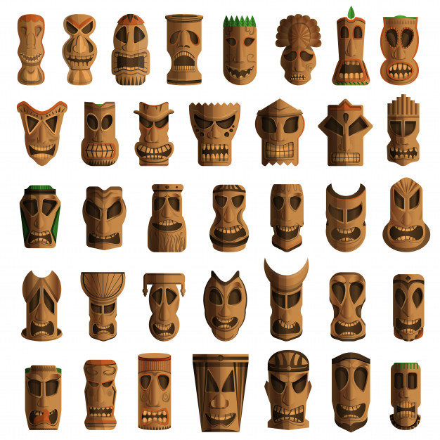626x626 Tiki Idols Icon Set Cartoon Set Of Tiki Idols Vector Icons