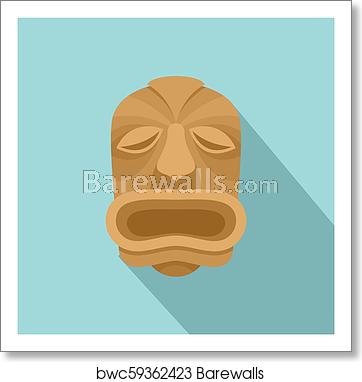 362x382 Wood Made Tiki Icon, Flat Style, Art Print Barewalls Posters