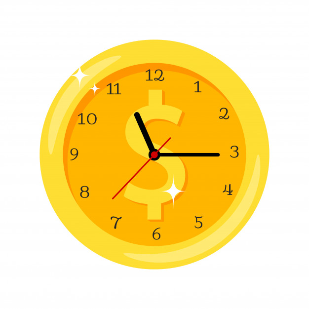626x626 Time Is Money Yellow Clock Icon With Dollar Symbol Vector