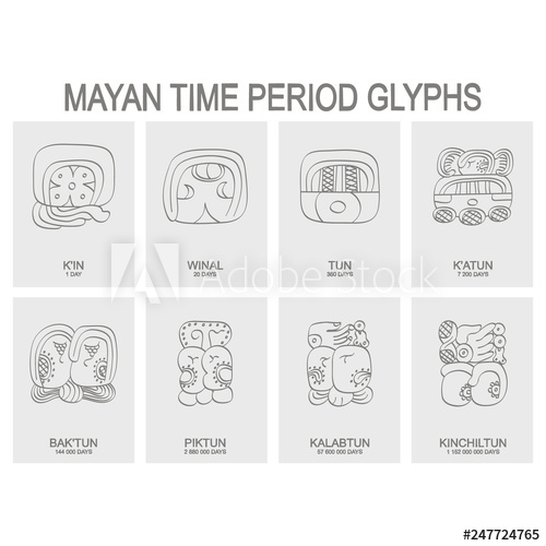 500x500 Vector Icon Set With Mayan Time Period And Associated Glyphs