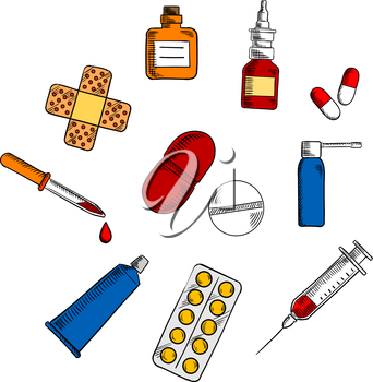Medication, Drug And Pills Icons With Capsules And Blister 342x350 Medication, Drug And Pills Icons With Capsules And Blister