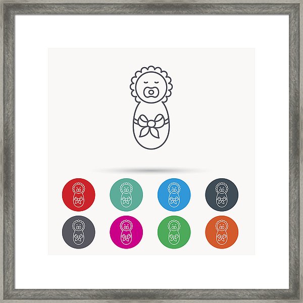 Newborn Baby Icon Toddler With Bow Sign Framed Print 600x600 Newborn Baby Icon Toddler With Bow Sign Framed Print