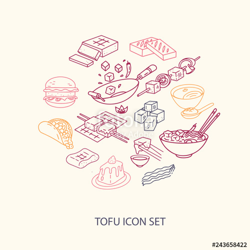 500x500 Round Vector Cooking Tofu Icon Composition Line Art Tofu Dishes