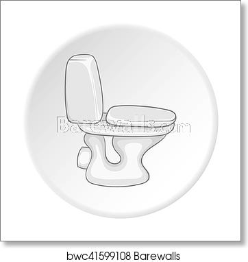 362x382 White Toilet Bowl Icon, Cartoon Style, Art Print Barewalls