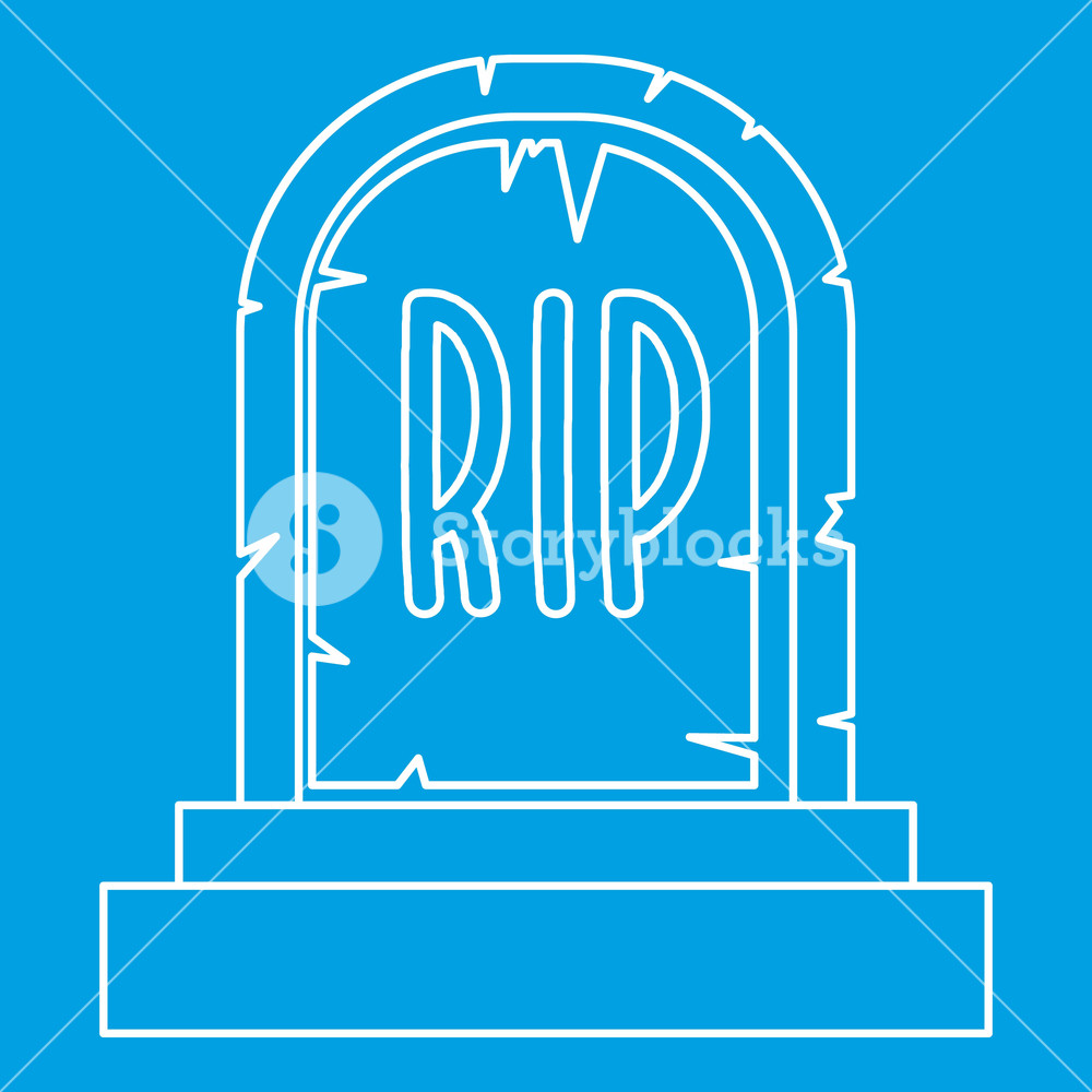 1000x1000 Tombstone Icon Blue Outline Style Isolated Vector Illustration