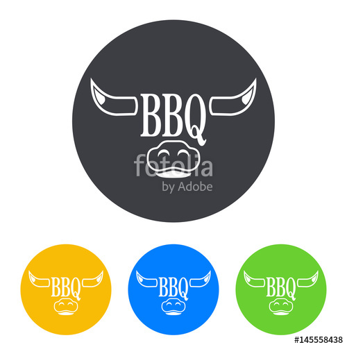 500x500 Icono Plano Bbq En Cabeza Toro En Circulo Varios Colores Stock