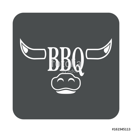 500x500 Icono Plano Bbq En Cabeza Toro En Cuadrado Gris Stock Photo