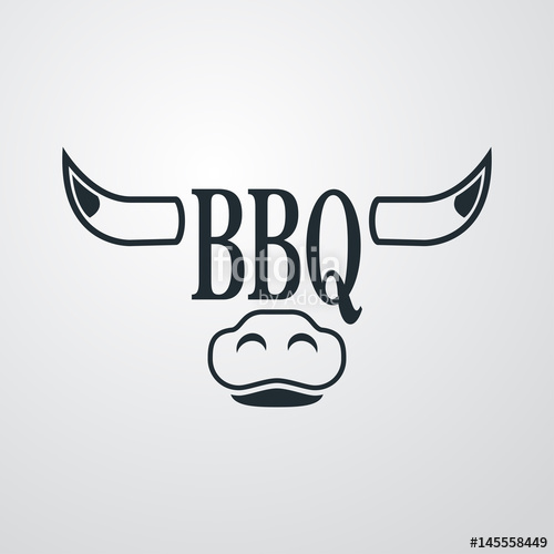 500x500 Icono Plano Bbq En Cabeza Toro En Fondo Degradado Stock Image