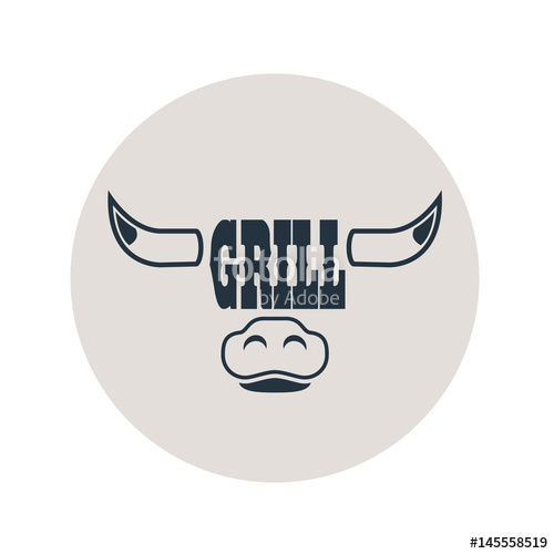500x500 Icono Plano Grill En Cabeza Toro En Circulo Gris Stock Image