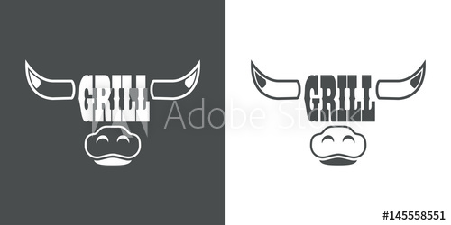 500x250 Icono Plano Grill En Cabeza Toro Gris Y Blanco