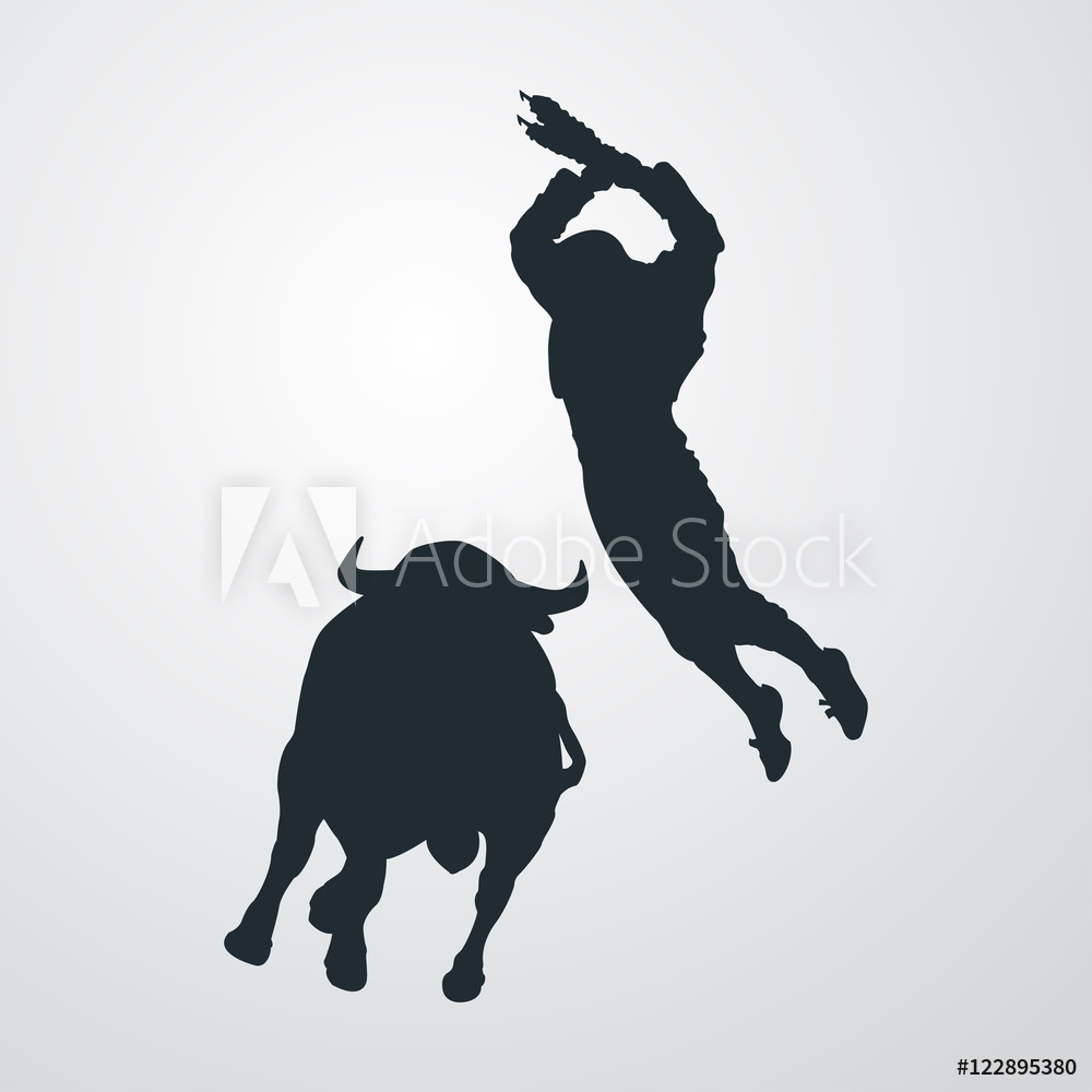 1000x1000 Photo Art Print Icono Plano Banderillero Con Toro Sobre Fondo