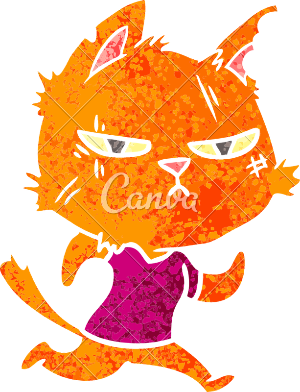 613x800 Tough Cartoon Cat Running Icon Art