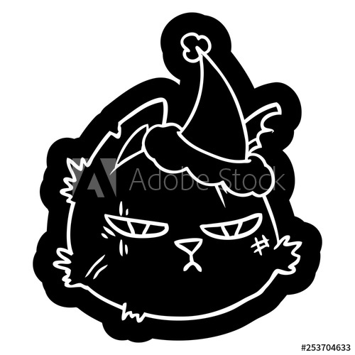 500x500 Cartoon Icon Of A Tough Cat Face Wearing Santa Hat