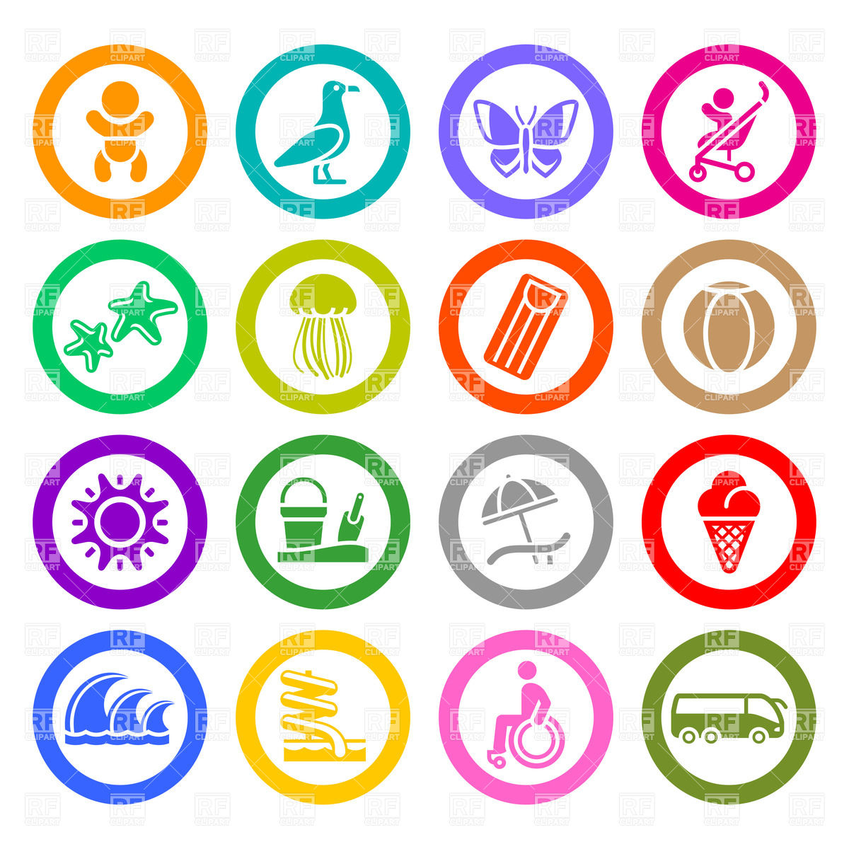 1200x1200 Tourism, Beach Rest And Summer Resort Icons Vector Image Of Travel
