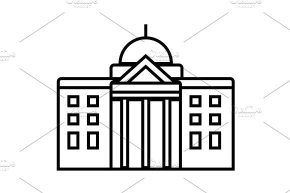 580x386 Town Hall Vector Line Icon, Sign, Illustration On Background