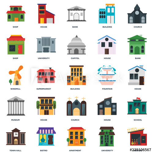500x500 Set Of Icons Such As Musical, University, Apartment, Bistro