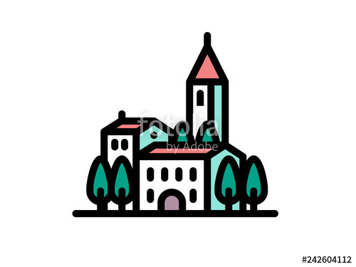 500x375 Flat Design European City Illustration Old Town Icon Isolated