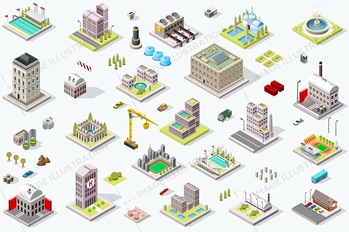 690x459 Isometric City Building Icons